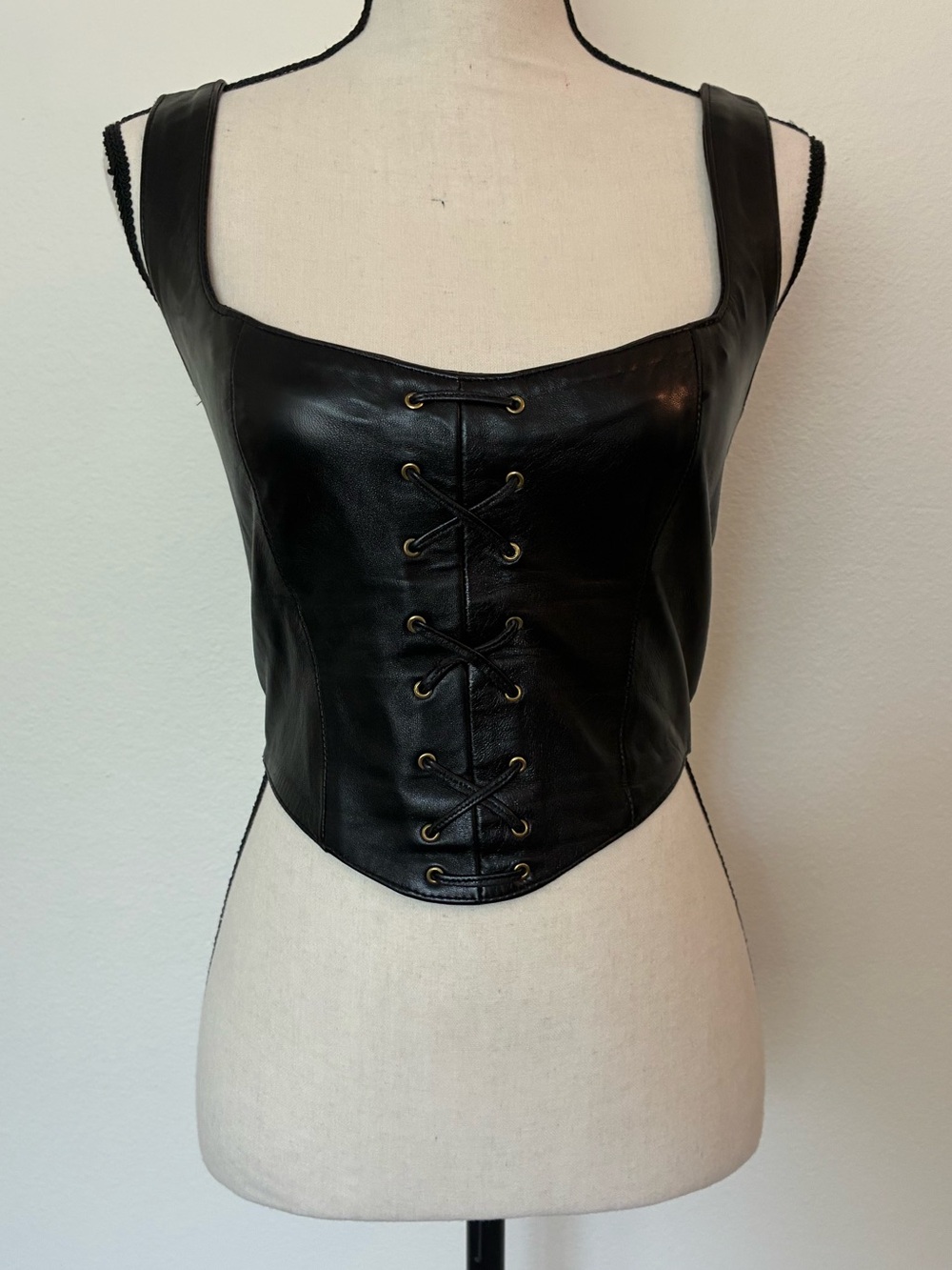 Vintage 90s Black Leather Corset Style Cropped Top